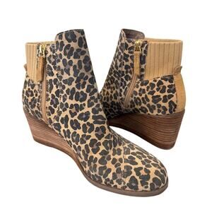 Toms Sadie Suede Wedge Leopard Print Bootie Size 9